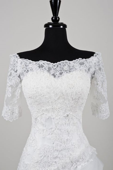 3/4 Sleeve Bridal Lace Topper Wedding Jacket with V back