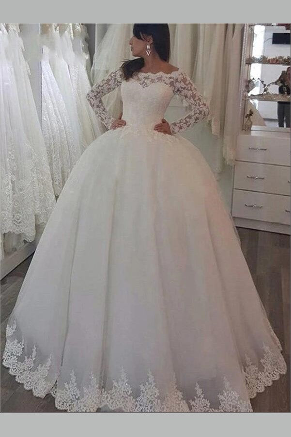 Off-the-shoulder Lace Bridal Dress with Long Sleeves vestido de novia