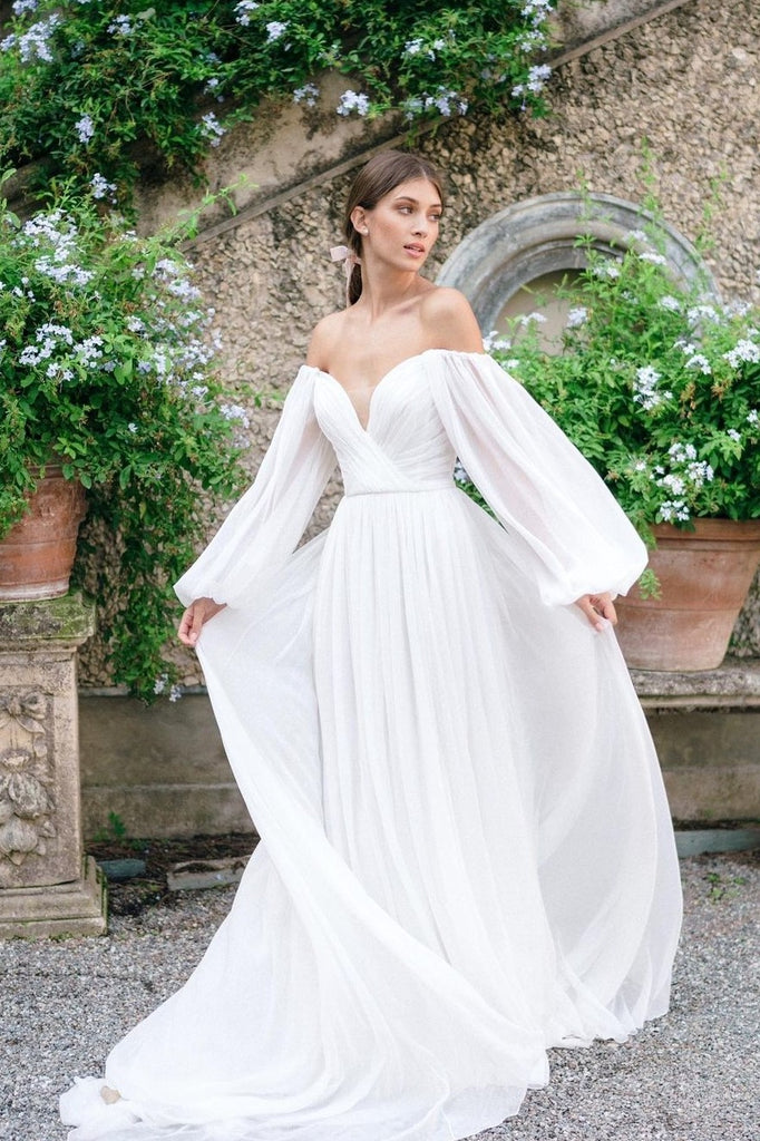 Off-the-shoulder Sleeve Chiffon Wedding Gown 2021 Summer