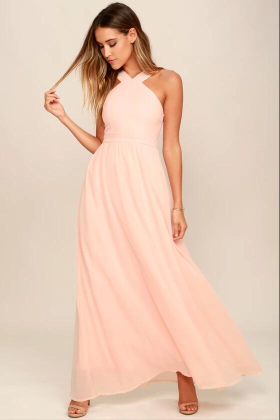 Peach Chiffon Bridesmaid Dresses Long Maxi Dress