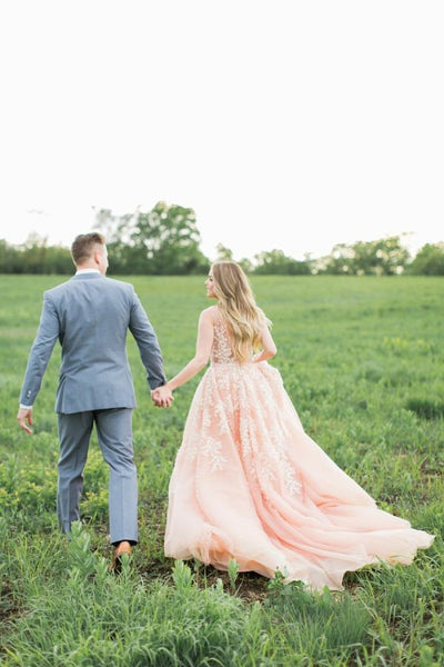 pearls-lace-blush-wedding-dresses-with-plunging-v-neck-3