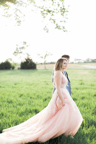 pearls-lace-blush-wedding-dresses-with-plunging-v-neck-4