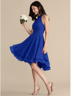 pleated-chiffon-halter-royal-blue-wedding-party-dress-short-3