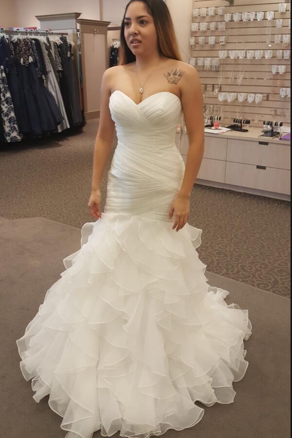 Pleated Corset Mermaid Organza Wedding Dress with Layers Skirt