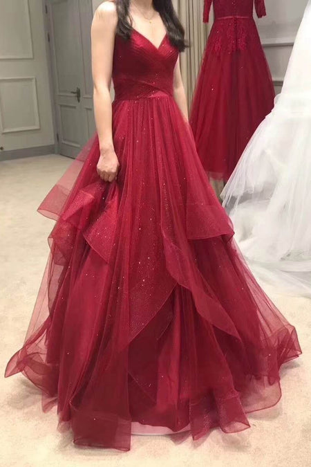 Curved Strapless Burgundy Prom Gowns Slit Side