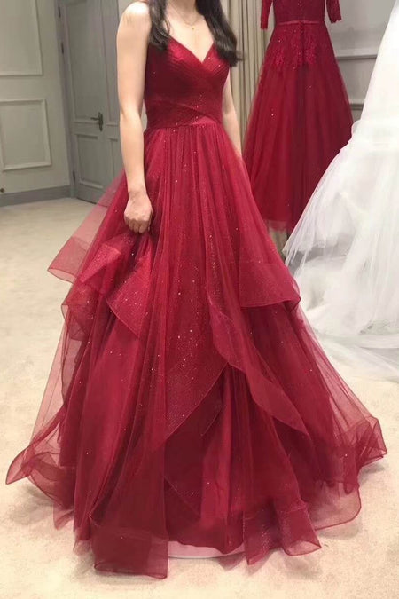 Rhinestones Chiffon Pink Prom Dresses with Split Side