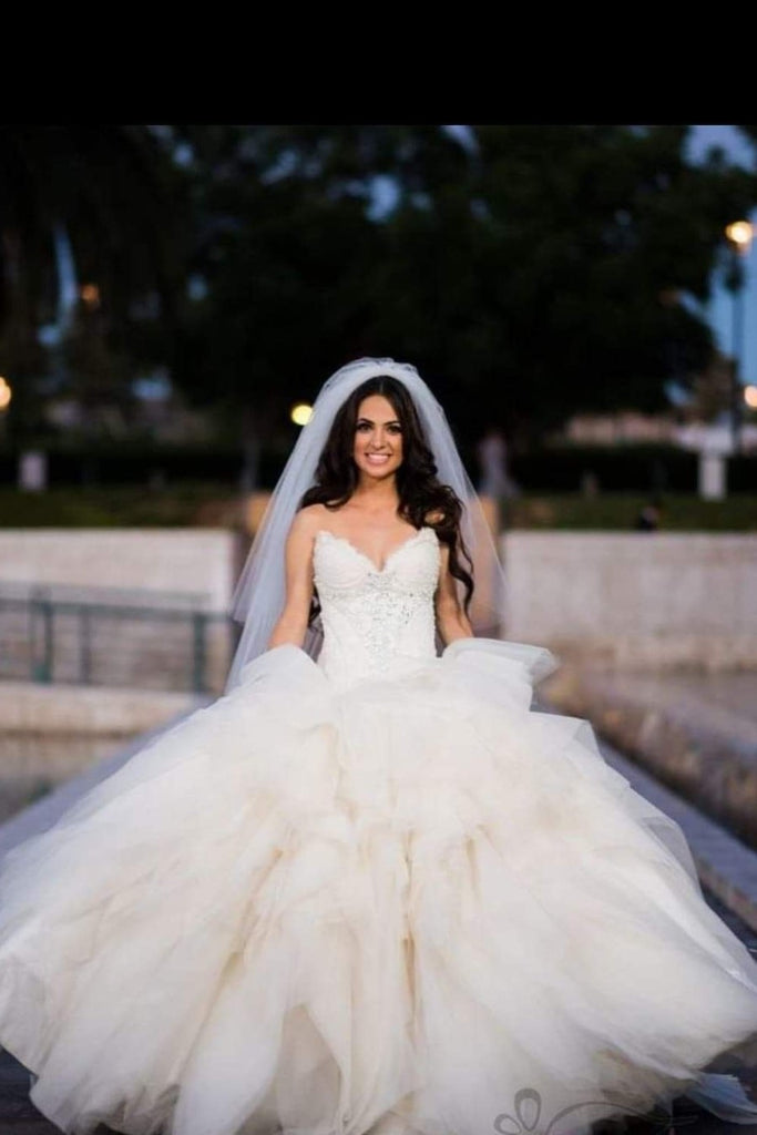 Plunging Sweetheart Ball Gown Wedding Dress with Puffy Skirt