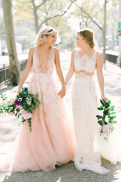 plunging-v-neck-pearls-pink-wedding-dresses-with-appliques-2