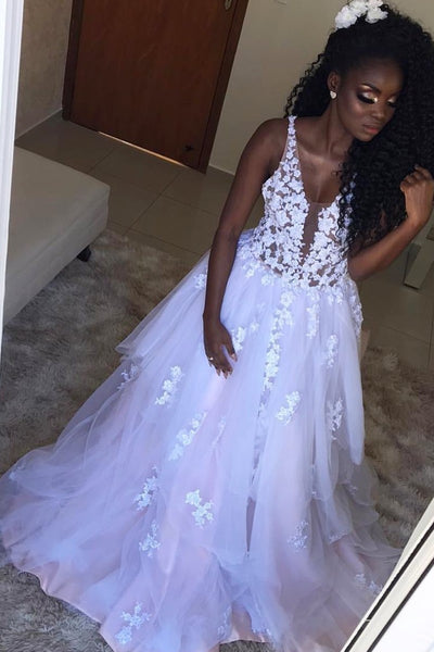 pure-white-lace-tulle-bridal-gown-with-deep-v-neckline