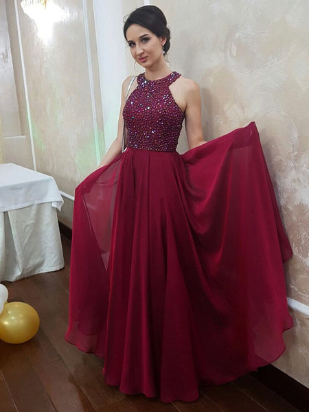 Maroon halter prom dress clearance