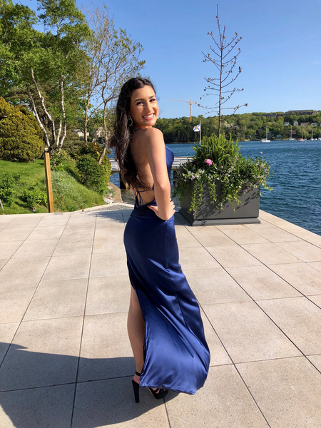 Cowl Neckline Burgundy Evening Dress with Straps Backless