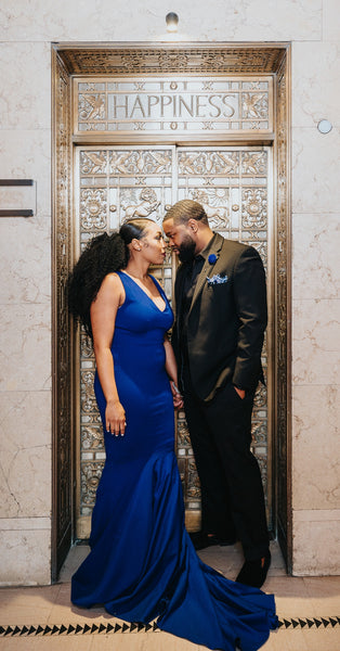 Royal Blue Mermaid Prom Gown with Covered Back