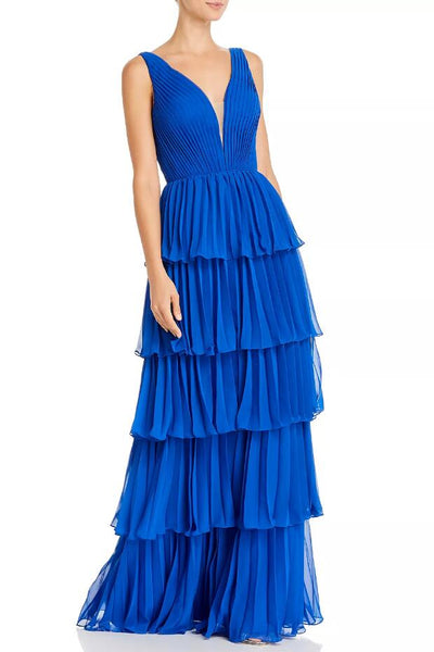 Royal Blue Prom Dresses with Pleat Layered Chiffon Skirt