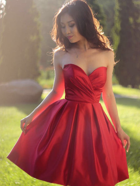 ruched-sweetheart-a-line-satin-red-short-bridesmaid-dress