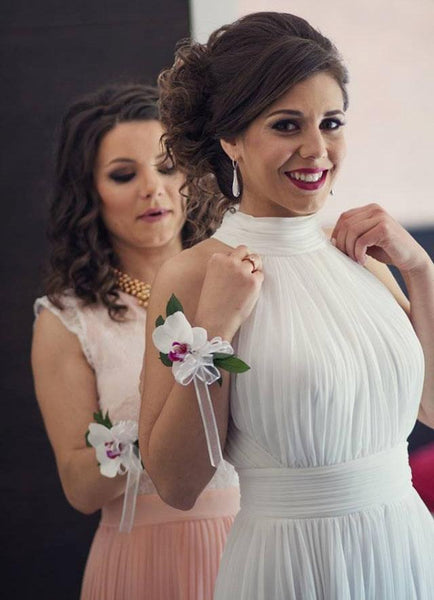 ruching-high-neck-beach-wedding-dress-with-chiffon-skirt-2