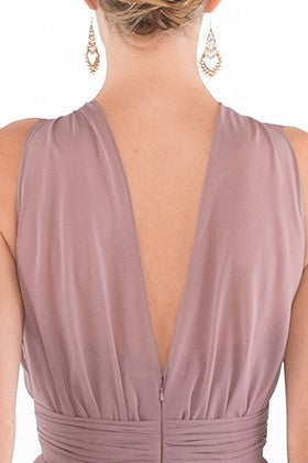 Ruching Orange Chiffon Bridesmaid Dresses with Halter Neckline