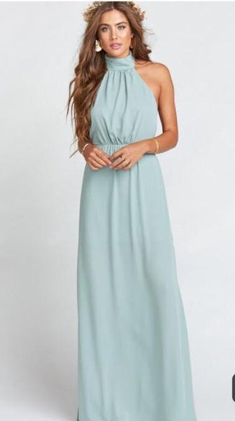 Sage Green Bridesmaid Chiffon Dresses with High Collar Neck