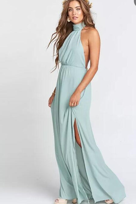 Long Boho Style Bridesmaid Gown Teal Blue Party Dress