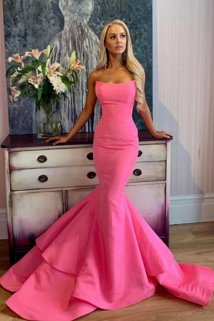 Satin Mermaid Prom Dress with Unique Strapless Neckline