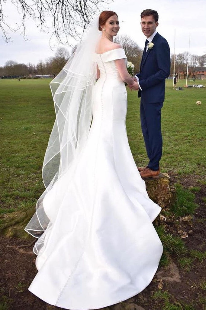 Satin Mermaid Wedding Dresses with Folded Off-the-shoulder