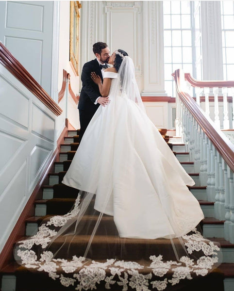 Satin Simple Wedding Dress with Off-the-shoulder Neckline