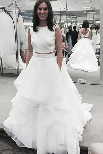 Satin Top Two Piece Bridal Dresses with Layers Skirt
