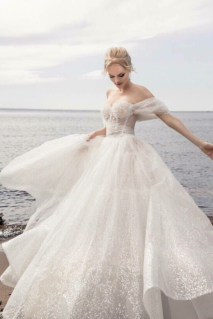 Sequin and Crystals Wedding Dresses Off-the-shoulder