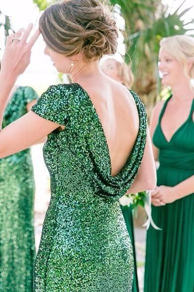 Sequin Green Wedding Party Dresses with Short Sleeves – loveangeldress