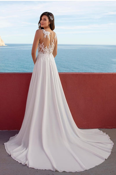 Sheer Lace Beach Wedding Dress Chiffon Long Train – loveangeldress