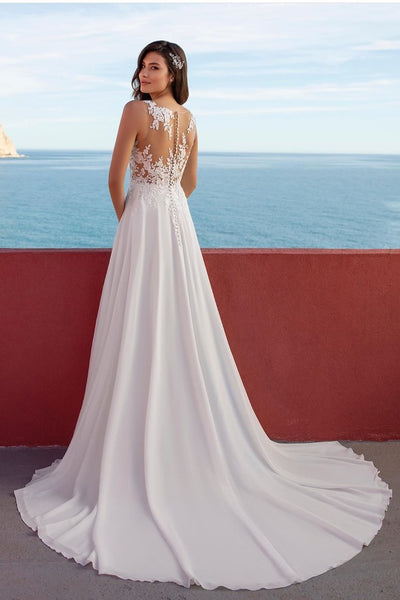 Sheer Lace Beach Wedding Dress Chiffon Long Train