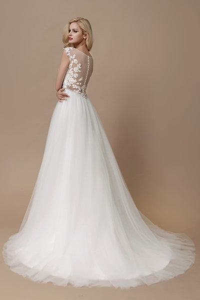 Sheer Neckline Lace Wedding Gown with Lace Bodice