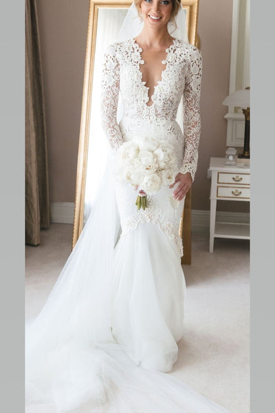 sheer-v-neck-lace-long-sleeve-wedding-gown-2021-2