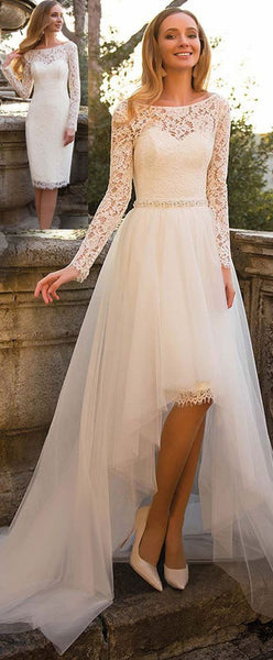 Short Lace Wedding Dresses with Detachable Tulle Skirt