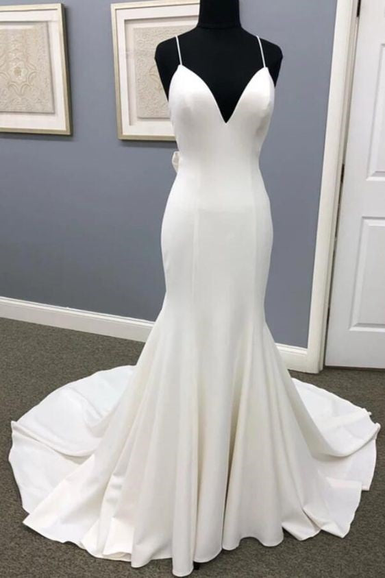 Simple Bride Wedding Dresses with Bow Back