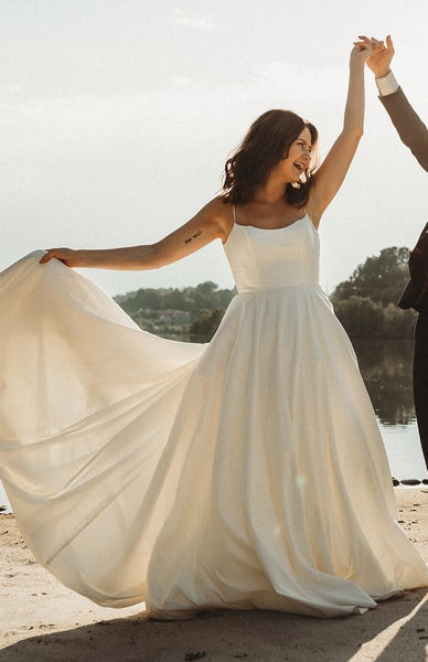 simple-satin-boho-wedding-dresses-with-ribbon-belt