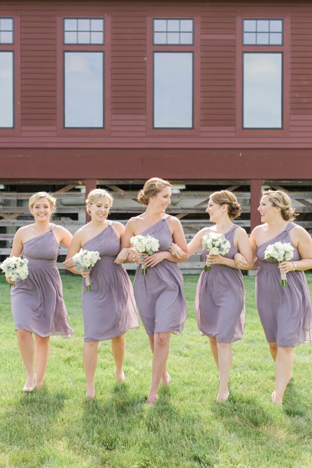 Single Shoulder Purple Chiffon Short Bridesmaid Dress Under $100