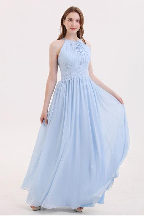 Sky-blue Wedding Guset Dress for Adult Chiffon Party Gown