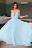 Skyblue Chiffon Prom Long Party Dresses V-neckline
