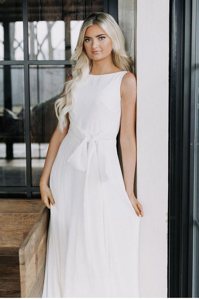 Sleeveless Chiffon Beach Wedding Dress with Ribbon Sash