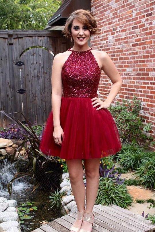 Sleeveless Sequin Tulle Short Homecoming Gown