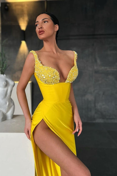 Yellow Prom Dresses with Rich Beaded Rhinestones Bodice – loveangeldress