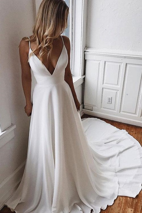 Spaghetti Straps Chiffon Bridal Dresses for Beach Weddings