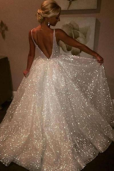 Sparkling Sequin Wedding Dresses with V-neckline