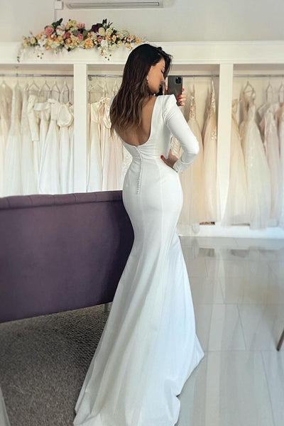 Square Neck Bride Wedding Gown with Long Sleeves – loveangeldress