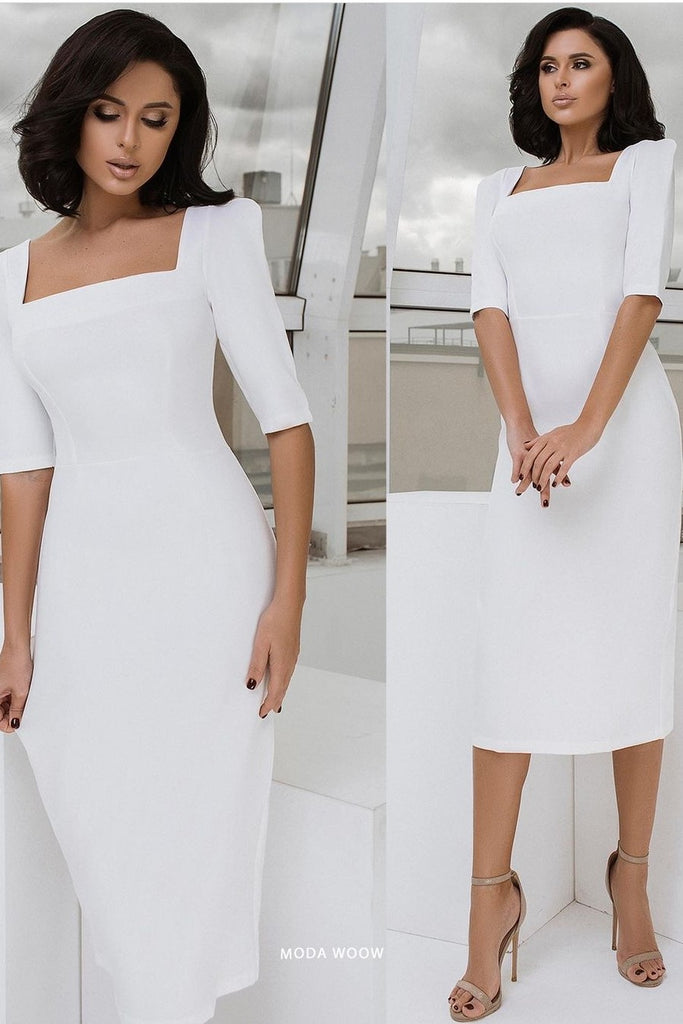 Square Neck White Short Prom Dress with Sleeves