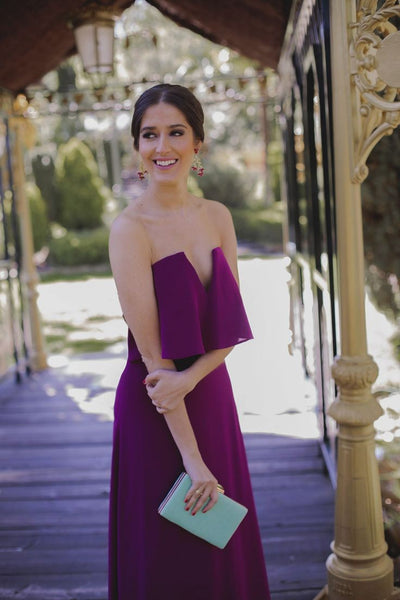 Strapless Chiffon Purple Bridesmaid Dress Floor Length