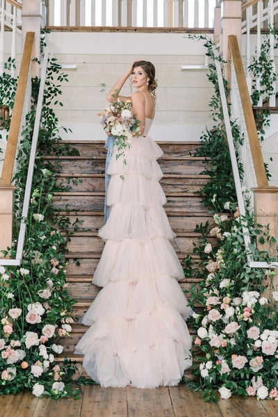 Strapless Corset Tulle Bridal Dresses with Layers Skirt