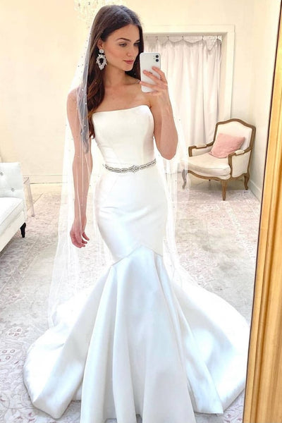 strapless-satin-mermaid-weding-dress-with-rhinestones-belt