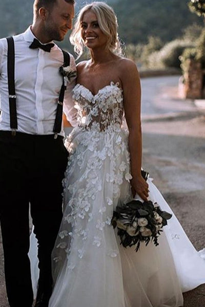 Sweetheart 3D Floral Wedding Dress Gown with Tulle Skirt
