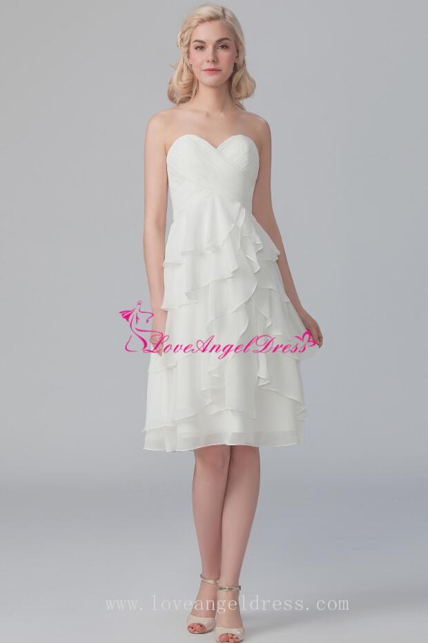 Sweetheart Chiffon Knee Length Bridesmaid Dress with Ruffles